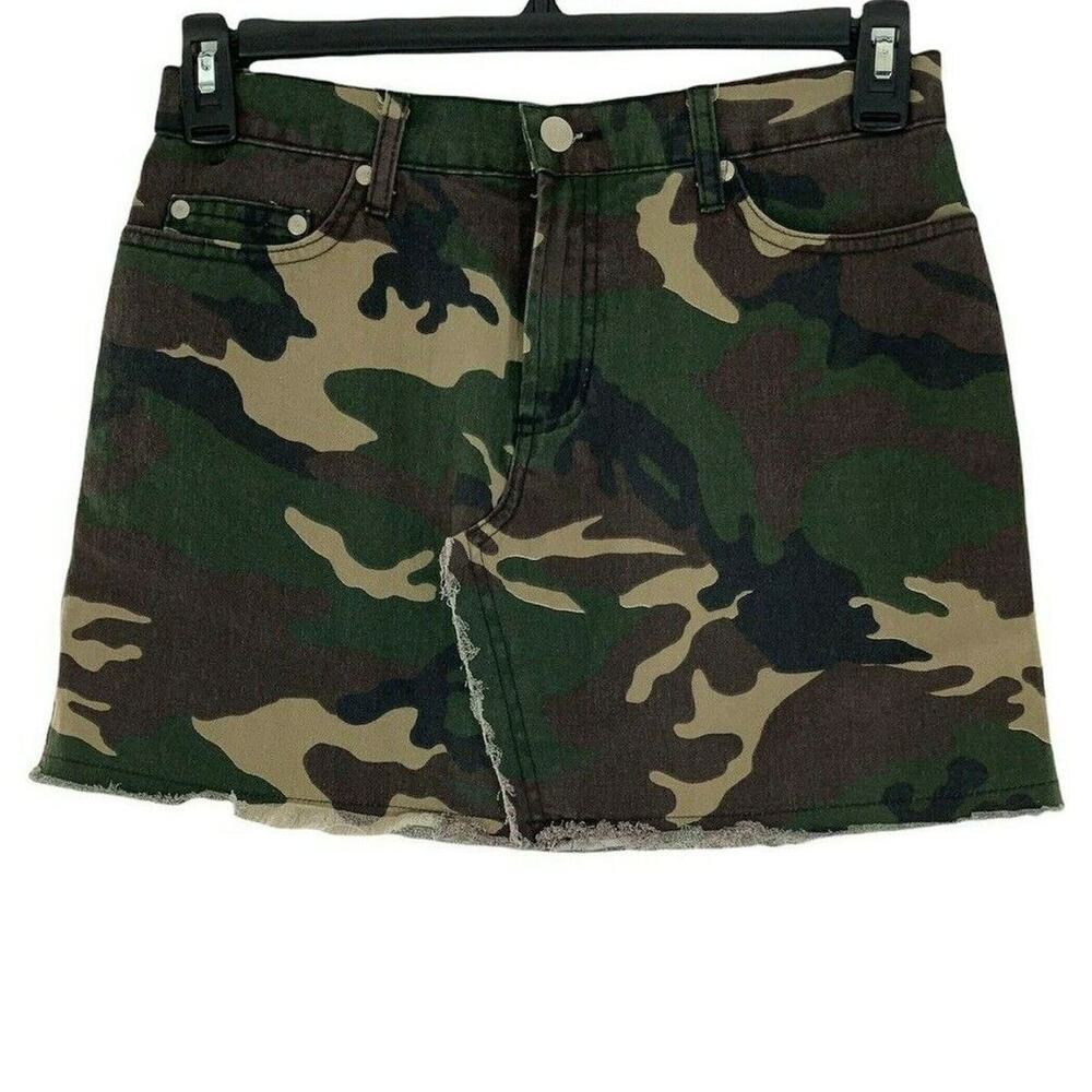 Paris Blues Skirt Womens Teen Youth Size 5 Camouflage Denim Raw Hem A Line Mini